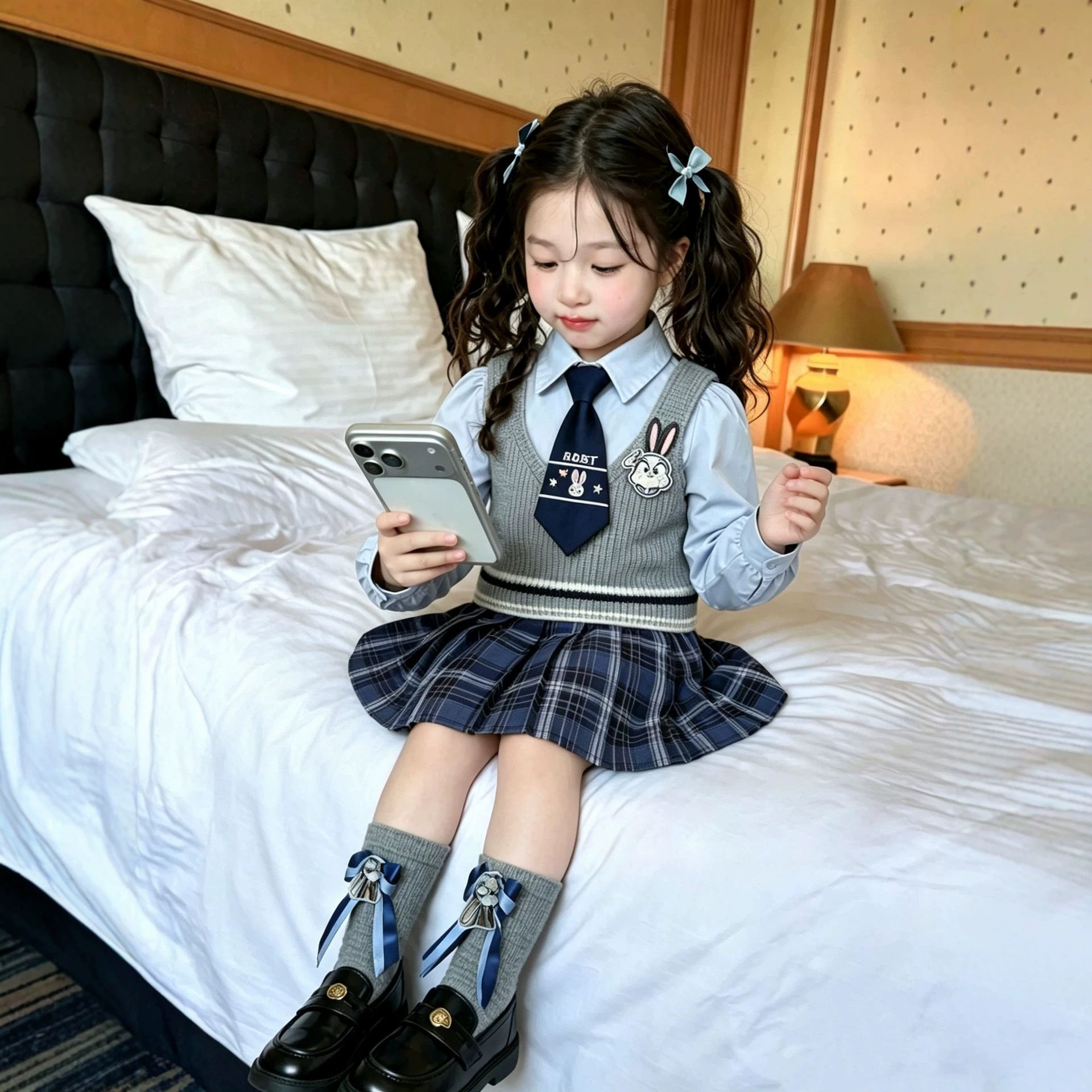 女童学院风套装秋季新款儿童针织马甲衬衫配领带百褶裙宝宝三件套