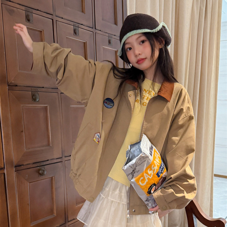 花与寻童装女童外套2026秋款韩系儿童美式复古棒球外套休闲夹克潮