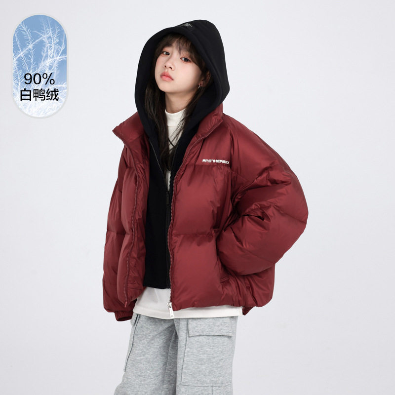 女大童冬装红色过年假两件面包服羽绒服2025新款儿童冬季加厚外套