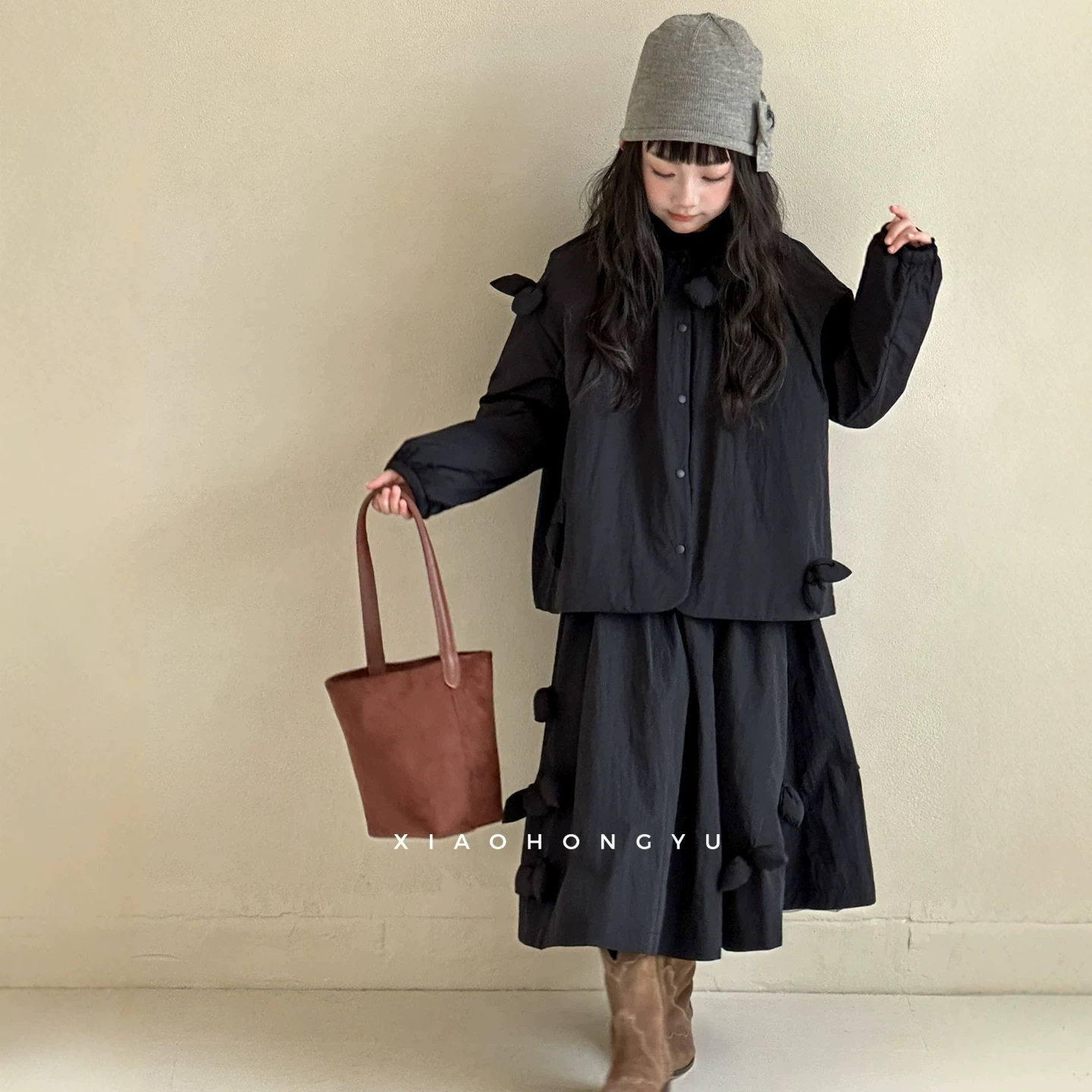 小红鱼baby女大童棉服外套套装冬装女童冬季亲子装加厚棉衣两件套