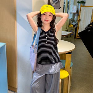 花与寻女童上衣2026年夏季新款韩系细肩带内搭外穿上衣慵懒少女风