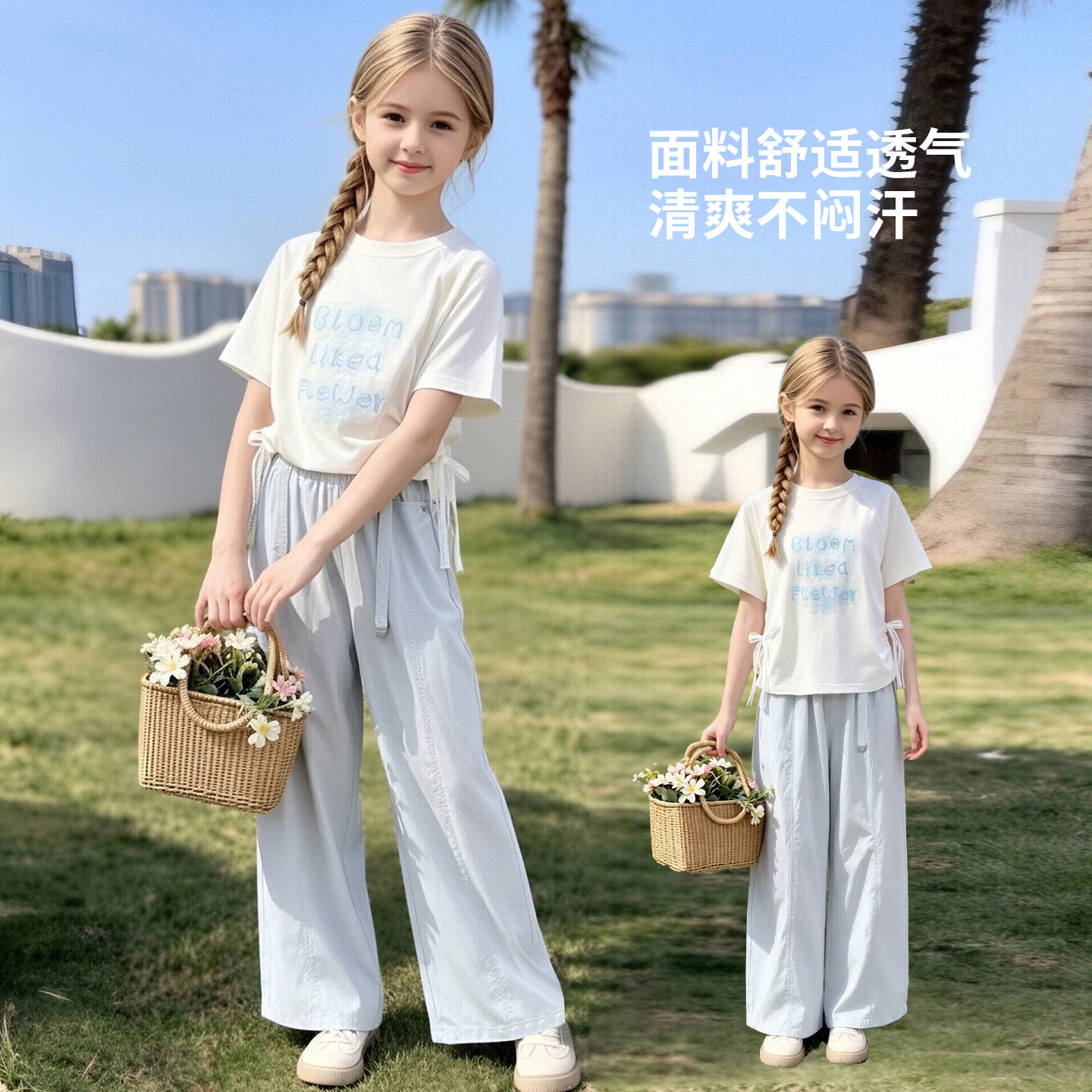 女童短袖T恤套装2026新款爆款儿童夏装中大童夏季休闲裤子两件套