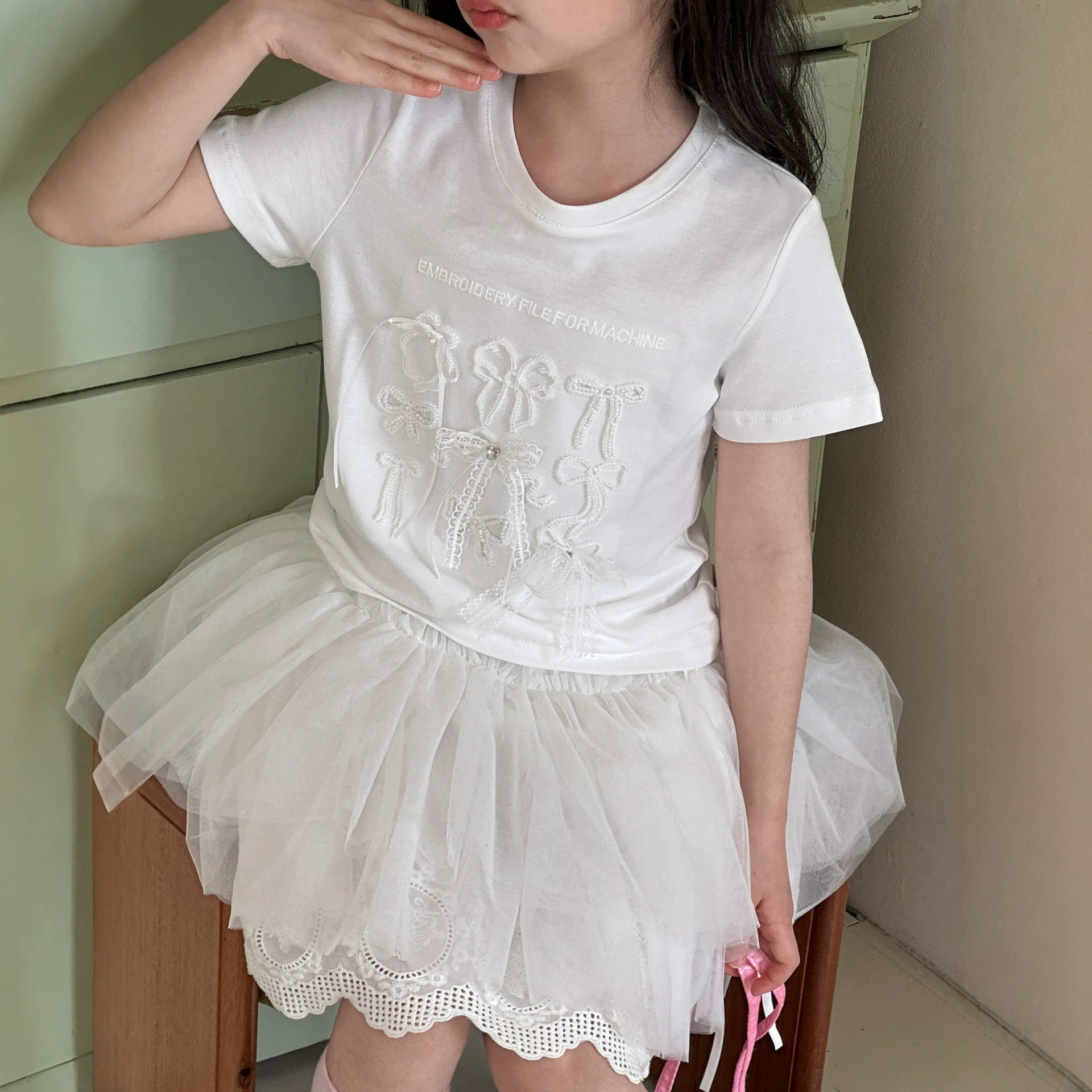 小红鱼女童短袖T恤夏装2026新款亲子装夏季蝴蝶结上衣初中生女孩