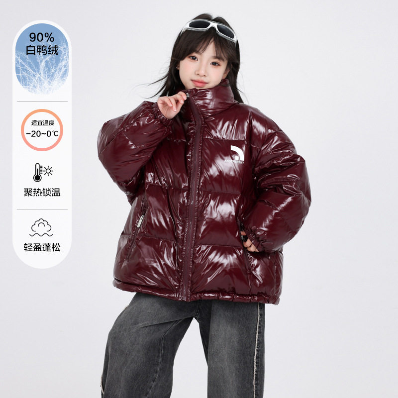 女大童冬装痞帅亮面加厚羽绒服2025新款儿童女孩冬季防寒免洗外套