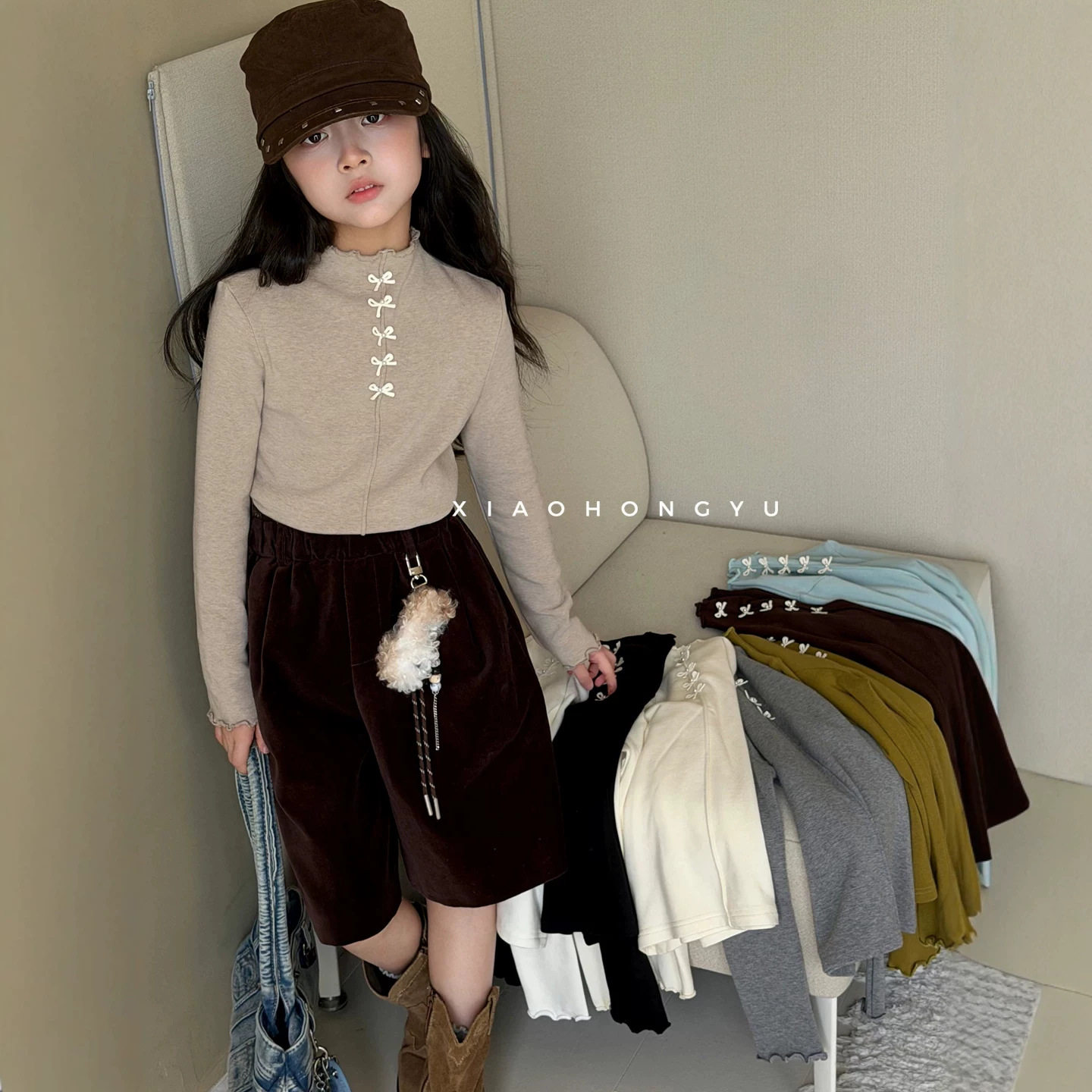 小红鱼半高领打底衫秋装女童秋季纯色百搭长袖T恤儿童亲子装上衣