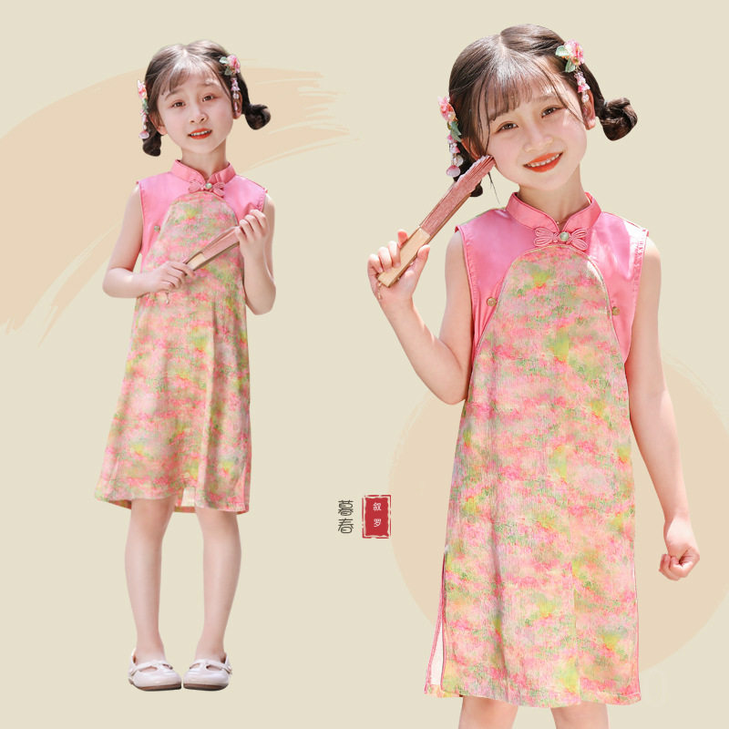 儿童旗袍夏季新款女童改良版汉服裙子女宝宝新中式连衣裙洋气童装