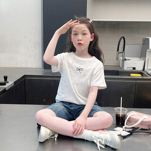 女童洋气短袖t恤儿童修身休闲上衣大童韩版短装女孩2026夏装新款