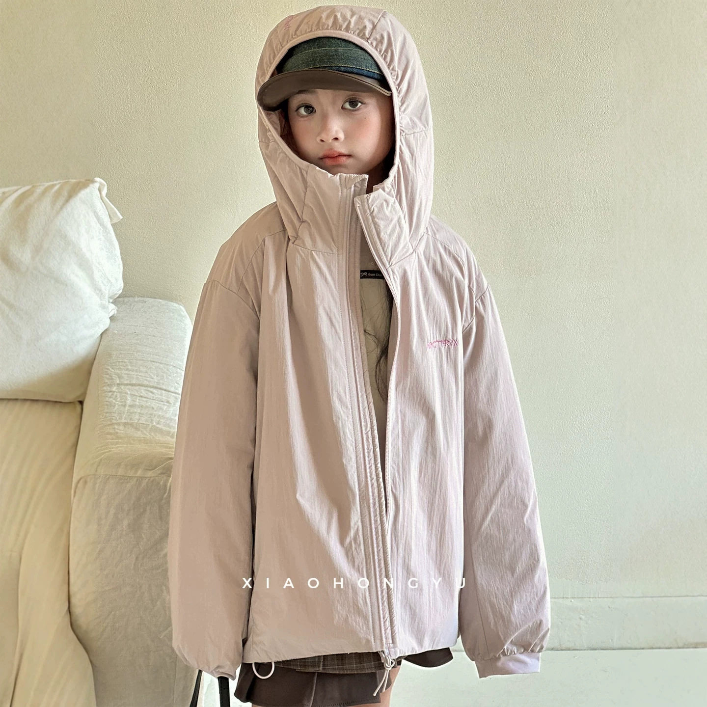 小红鱼夹棉冲锋衣外套秋冬款初中生冬季外出服女童亲子装洋气棉衣