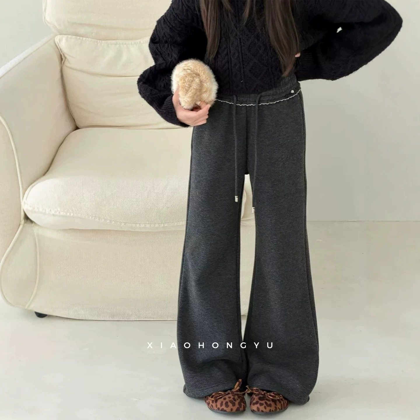 小红鱼女大童加绒裤子秋冬款女童冬季一体绒亲子直筒裤女孩休闲裤