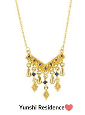 韵饰居~中古花丝四叶草 流苏项链  精致高级感颈链古法传承锁骨链