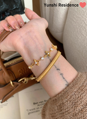 韵饰居~法式复古风 拉丝珠边手镯 精致高级感 独特小众设计感手饰