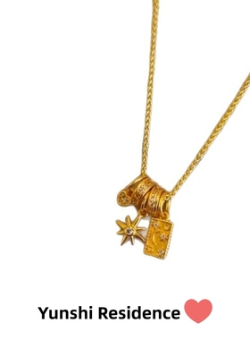 韵饰居~复古中古点钻太阳花吊坠 做旧感颈链日常随便搭 不挑人