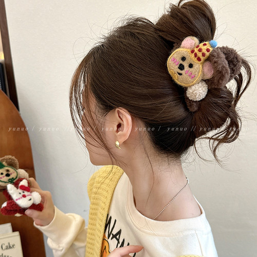 原创设计可爱毛绒高马尾抓夹发夹