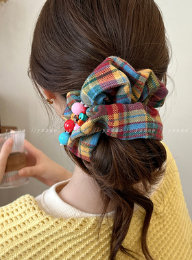 很特别的~秋冬彩色格子大肠发圈头绳女2025新款高弹力扎头发皮筋