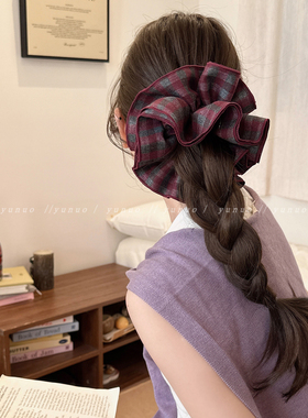 原版升级~加厚版紫色格子毛呢大肠发圈女小蛮腰头绳半扎发扎马尾