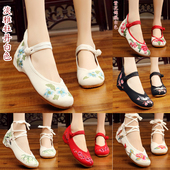 2025百搭古风布鞋 系带圆头女单鞋 低跟内增高绣花鞋 纯白学生跳舞鞋