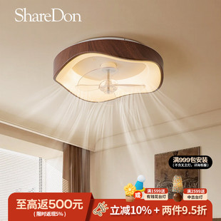 卧室中古风房间吸顶灯具覆古原木风2025新款 ShareDon 吊扇灯卧室