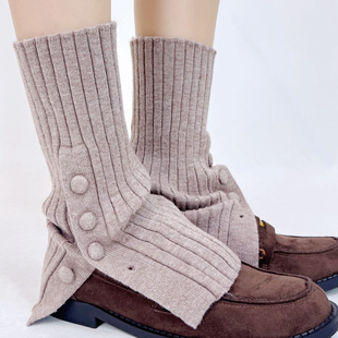 韩版秋冬季新款袜套女个性纽扣分叉款小腿显瘦JK堆堆长袜ins同款