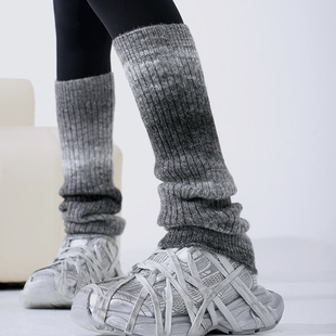 韩版秋冬季袜套女长筒个性潮流渐变色保暖小腿套y2k堆堆长袜ins款