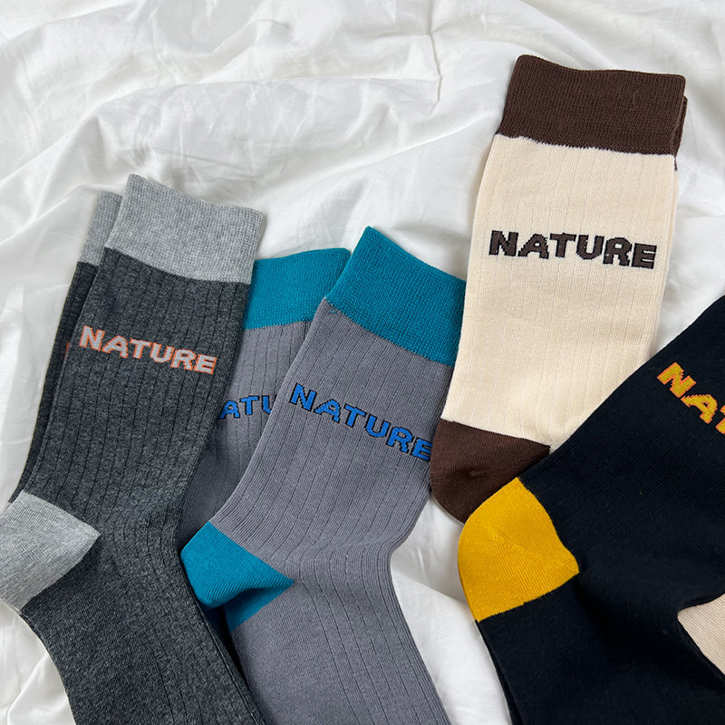 22fw韩国设计师潮牌袜子男女中筒纯棉英文字母运动小腿长袜ins款