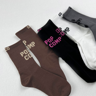 22FW设计师潮牌英文字母袜子女中筒纯棉秋冬季 外穿运动堆堆小腿袜