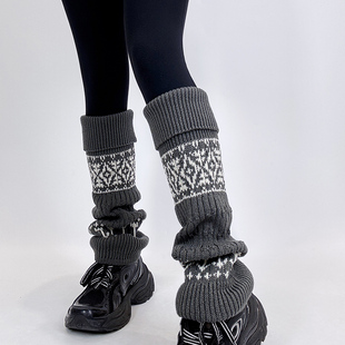 针织袜套女长筒加厚保暖圣诞小腿堆堆袜ins 费尔岛风格 韩版 秋冬季