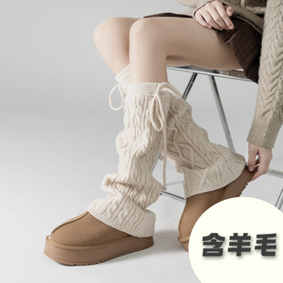 韩版 绑带复古学院风显瘦小腿堆堆长袜 秋冬加厚保暖羊毛袜套女个性