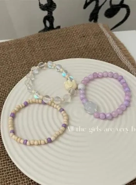 童趣叠戴手链串珠yk2弹力减龄马卡龙感森系手环狗爪彩色大象