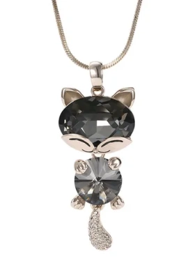 百搭韩版吊坠毛衣链简约时尚项链小猫咪长款配饰品服装水晶高档女