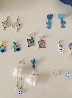 日常百搭H4403甜美可爱耳环S925银针ins风日韩合集蓝色耳饰时尚