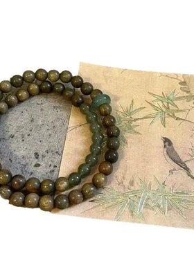 多圈可调节翠竹中国风手链顺纹超仙男女清新金丝绿檀木情侣手串