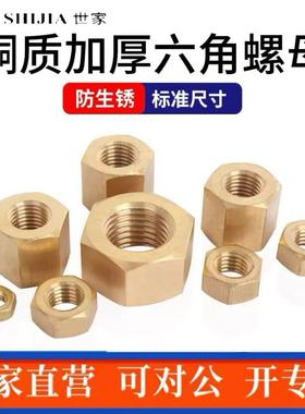 H59纯黄铜H62外六方国标铜罗母6170紧固螺母加厚六角螺母铜螺帽粗