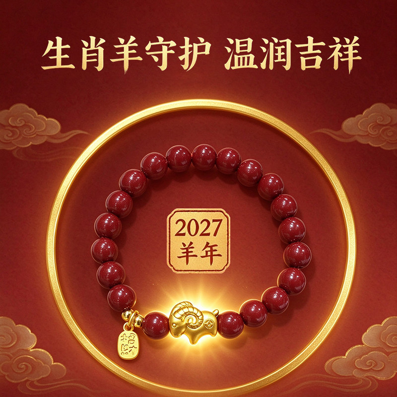 2027羊年本命年小羊手链女款红色朱砂手串生肖羊吉祥佩戴物礼物男