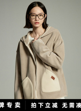 初语双面绒保暖加厚外套女2025秋冬新款双插兜加绒拉链连帽衫夹克