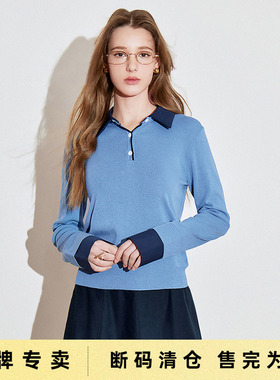 「Sale! 清仓特卖」初语TOYOUTH蓝色翻领长袖针织衫