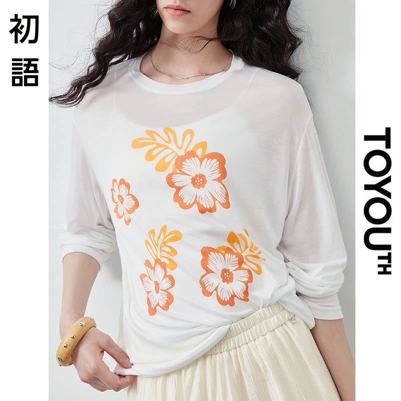 「New! 新品尝鲜」初语TOYOUTH薄款长袖t恤女白色宽松罩衫上衣