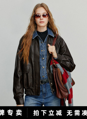 「New! 新品尝鲜」初语TOYOUTH复古咖啡色小个子PU皮夹克外套