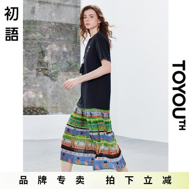 「New! 新品尝鲜」初语TOYOUTH短袖拼接连衣裙好看气质减龄T恤裙