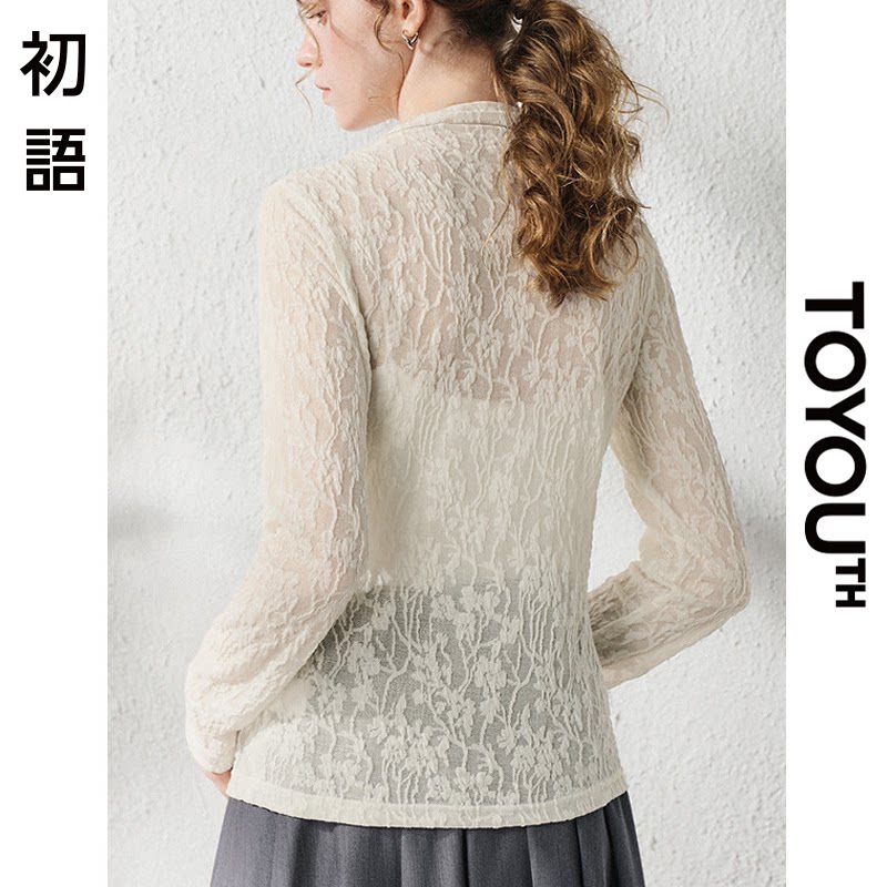 「New! 新品尝鲜」初语TOYOUTH白色微透蕾丝长袖T恤内搭早秋上衣