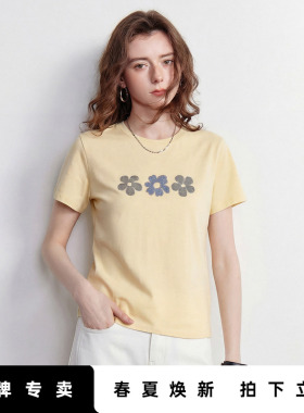 「New! 新品尝鲜」初语TOYOUTH浅黄色纯棉圆领短袖T恤浅灰色上衣