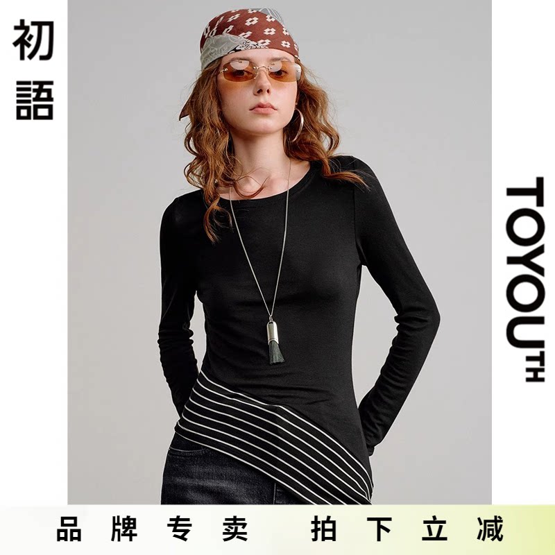 「New! 新品尝鲜」初语TOYOUTH长袖T恤不对称斜摆修身打底衫上衣