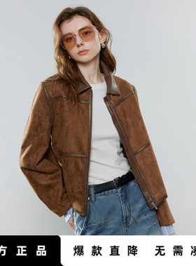 「Hot! 爆款直降」初语TOYOUTH短款棕色夹克法式小资麂皮机车外套