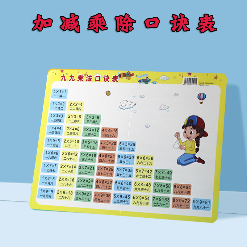 一二年级九九乘法口诀表卡片除法加法减法口诀表小学数学公式大全