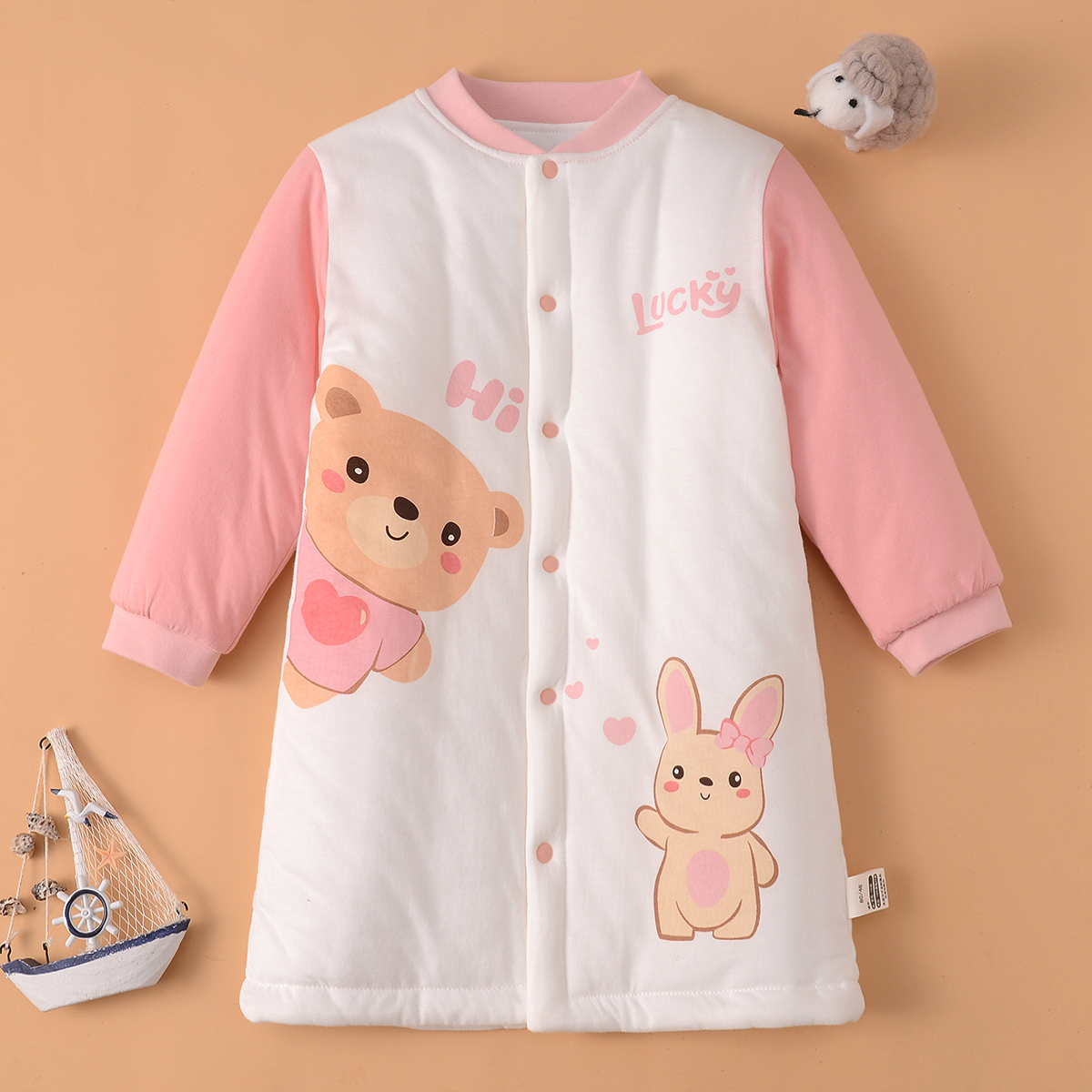 宝宝纯棉保暖睡袍冬季婴儿加厚睡衣男女童大码夹棉服居家长袍睡裙