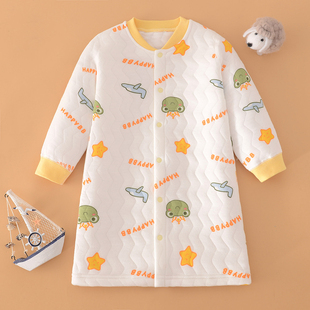 男童纯棉无骨保暖家居睡袍冬季女童空气棉睡裙长袍宝宝睡衣睡袋秋