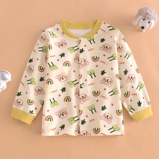 秋冬男女童弹力棉开衫长袖打底秋衣加厚家居无骨纯棉上衣宝宝睡衣