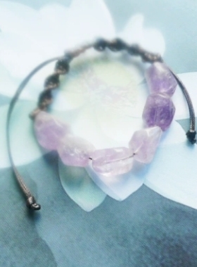 貔貅阁珠宝【生如夏花】天然切面紫水晶原石手作蜡绳编织手链