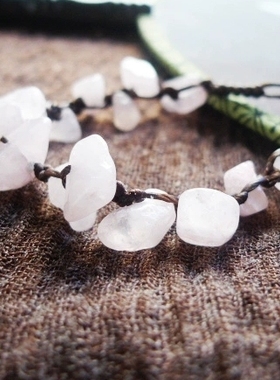 貔貅阁珠宝【生如夏花】天然粉水晶碎石石手作蜡绳编织手链