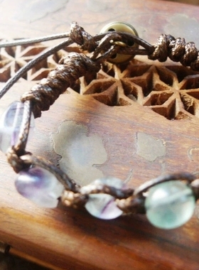 貔貅阁珠宝【生如夏花】天然彩虹萤石水晶原石手作蜡绳编织手链