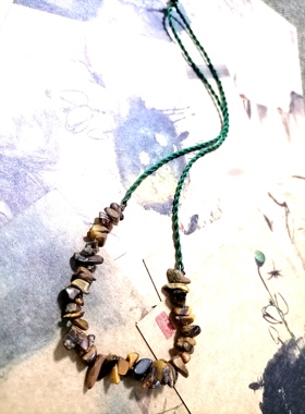 貔貅阁珠宝 原野 天然虎眼石编织水晶手作简单蜡绳吊坠项链